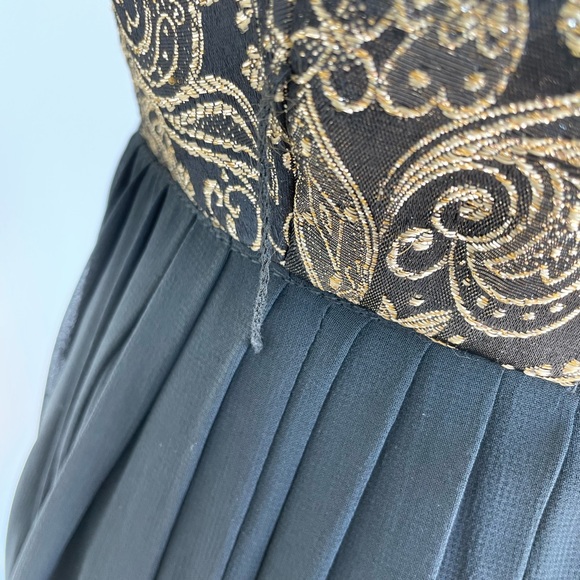 Vintage Gold And Black Brocade And Chiffon Midi Cocktail Dress - Picture 9 of 10